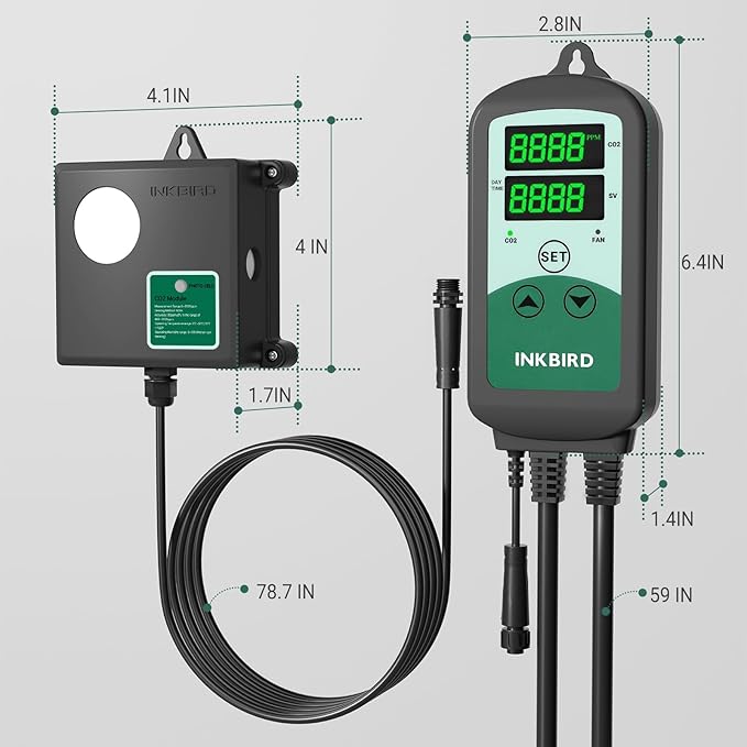 Inkbird ICC-510 CO2 Controller CO2 Meter Dual Plug Carbon Dioxide Controller Fit with CO2 Regulator and Inline Exhaust Fan for Grow Tent, Grow Room, Greenhouse, Grower