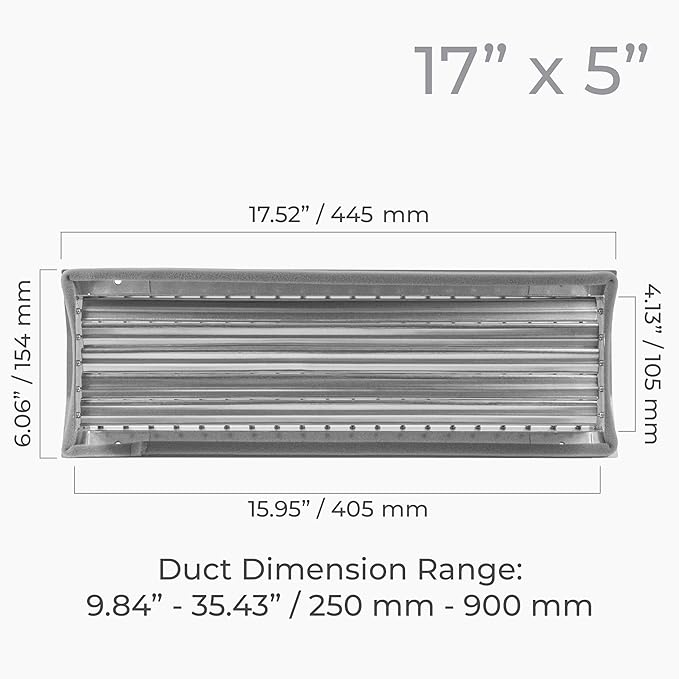 17" x 5" Aluminum Supply/Exhaust Grille for a Round Spiral Duct - Grill Cover with Adjustable Louver Blades - Air HVAC Return Register for Home, Bathroom, Ceiling