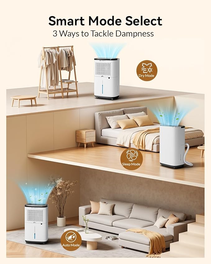 3000 Sq. Ft. Dehumidifier for Basement, 30 Pint Quiet Dehumidifiers for Home with Drain Hose, Smart Humidity Control, 24H Timer & Child Lock, Ideal for Large Rooms, Bathroom, Bedroom, Garage