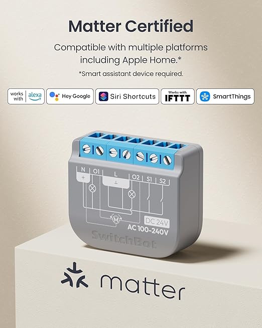 SwitchBot Smart Relay Switch 2PM, Power Metering, Dual Light Control, Built-in Bluetooth Repeater, Wi-Fi&Bluetooth Switch Compatible w/Alexa/Apple Home/Google Home/Matter Hub Required, 2.4GHz