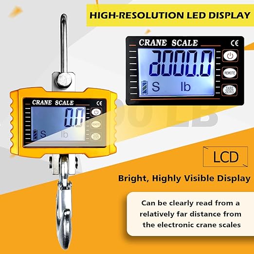 YATOINTO 2200lb Digital Crane Scale High Precision Heavy Duty Industrial Hanging Scale with Remote Control Aluminum Case CE Certified Electronic Weighing Crane Scale, for Garage Farm Hunting Fishing