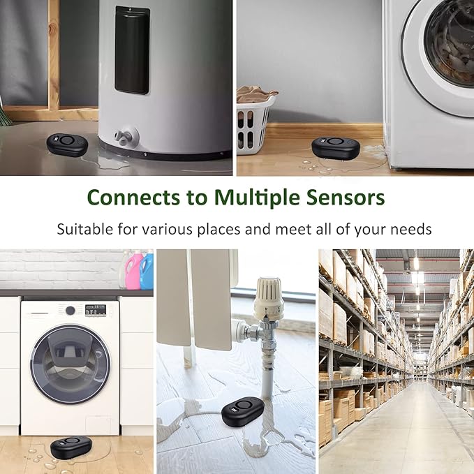 Water Leak Detector Sensor Alarm: Home Water Flooding Monitor Smart Sink Overflow Monitoring Adjustable Wet Moisture Alert Pipe Leakage Drip Detection Warning for Basement Floor (5 Sensor)