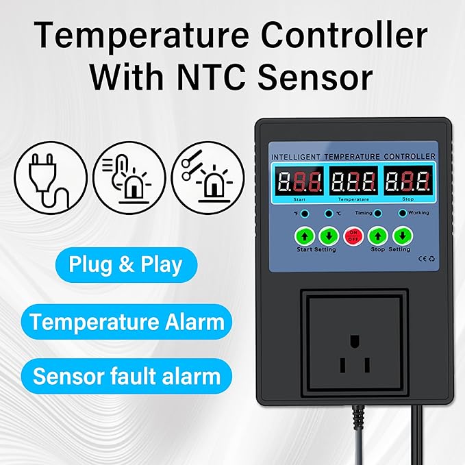 TempMaster Digital Temperature Controller Outlet,Heating & Cooling Thermostat with Dual Relay 15A 3300W,-20~120℉ Incubator Thermostat with Waterproof Probe,Temperature Control Switch for Reptile Tank
