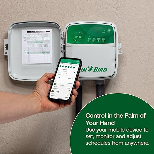 Rain Bird ARC8 App-Based Indoor/Outdoor Smart WiFi Irrigation Sprinkler Timer/Controller, 8-Zone/Station, EPA WaterSense Certified, Compatible with Alexa, Indoor/Outdoor 8-Station