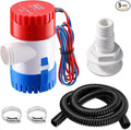 1100GPH Marine Bilge Pump 12V Submersible 1-1/8 inch Diameter Electic Rule Bilge Water Pump Plumbing Kit with 6FT Hose 2Pcs Clamps and Through Hull Fittings for Boat RV Yacht Caravan
