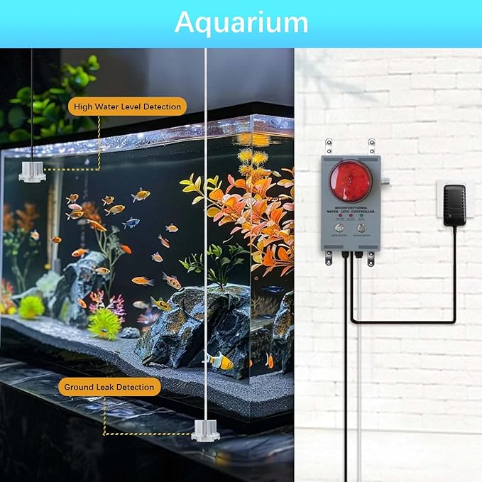 Professional Water Leak Alarm, Water Leak Detector with Dual Probes, 120dB Adjustable Audible/Visual Alarm, 33FT Cable, All-Metal Industrial for Sump Pump/Basement/Septic Tank/Well/Factory/Warehouse