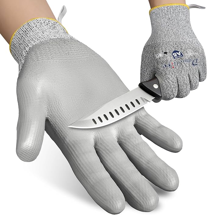 Dowellife Cut Resistant Work Gloves for Men & Women - ANSI A5 & EN388 Level 4, Breathable PU Coated, Grey Non-Marking - for Gardening, Fishing, Automotive, Construction, Wood Carving (X-Large, Grey)