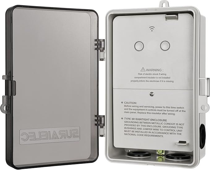 Suraielec Dual WiFi Pool Timer, 120/277V Individual Switches, 40 AMP, 1HP/2HP Heavy Duty Smart Timer, Independently Control Two 120/277V Devices, Indoor/Outdoor for Pool Pump, Water Heater, Spa