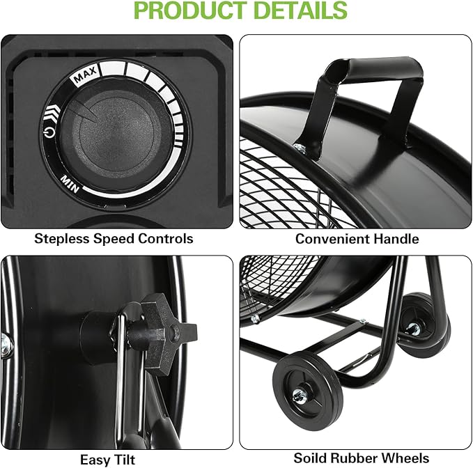 hykolity 24 inch Ultra Quiet Variable Speed High Velocity Drum Fan, 7800 CFM Industrial Heavy Duty Shop Fan with DC Motor for Workshops, Garage, Warehouse and Basement, UL Listed