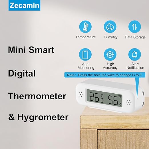 Smart Digital Thermometer Hygrometer, WiFi Indoor Temperature Humidity Sensor with App Alerts, Mini Room Temperature Meter with Data Storage and Export, Compatible with Alexa. 4PCS