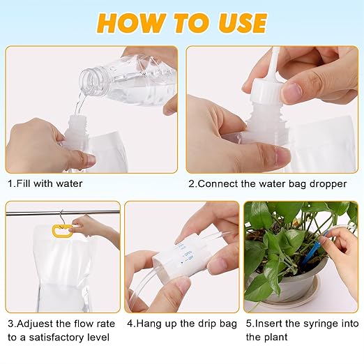 5 Pcs 3.5L Plant IV Water Bag Plant Watering System Device, Automatic Plant Waterer Self Watering IV Drip Bag Irrigation Drip Watering Bag with Adjustable Flow for Indoor Outdoor Potted Plant