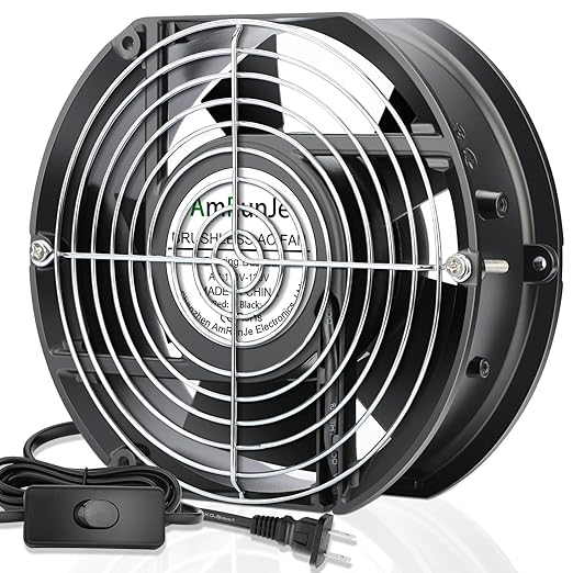 AC Axial Fan 110v 120v 172mm x 150mm x 51mm Powerful Airflow Dual Ball Bearing Fan with Switch Cooling for DIY Chicken Coop Greenhouse Server Room Garage Crawl Space Exhaust