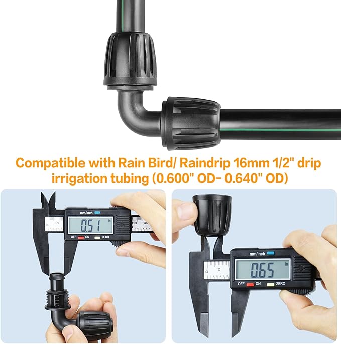 Gardrip Drip Irrigation Fittings for 1/2 Inch Drip Tubing (1/2" ID x 0.65" OD)：1/2'' Drip Line 90 Degree Elbows Anti-drop Locked Nut Barbed Elbow Connectors Garden Irrigation System Parts (10 Pack)