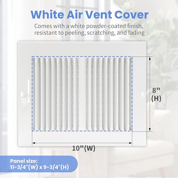 10 x 8 Inch [Duct Opening] Air Vent Covers for Wall or Ceiling - High Airflow 2 Way Steel Ventilation - Adjustable Wall/Ceiling Register, 11-3/4 Inch x 9-3/4 Inch [Overall Dimensions]