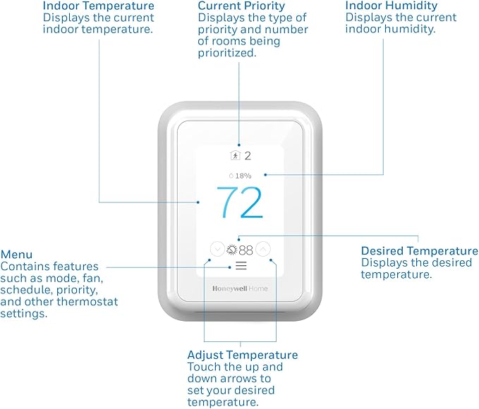 Honeywell Home T9 WIFI Smart Thermostat, Smart Room Sensor Ready, Touchscreen Display, Alexa and Google Assist