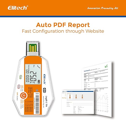 Elitech WHO PQS Certificated 50 Pack 120 Days Temperature Humidity Data Logger with Light Sensor Single-Use Cold Chain Monitor (CCM) Temperature Recorder with PDF Report 16000 Points LogEt1-TH