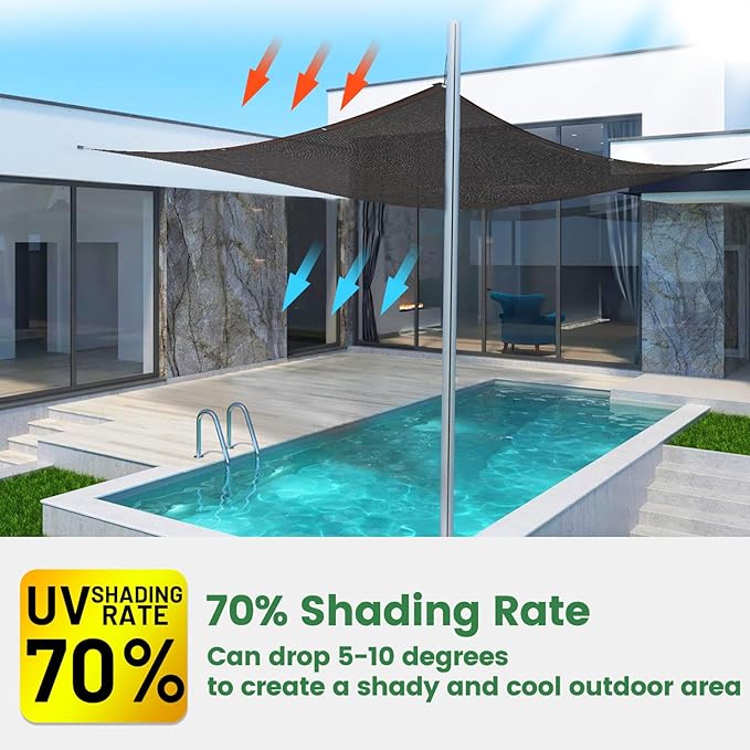 70% Shade Cloth, 20FTx20FT HDPE Mesh Tarp with Reinforced Grommets, Outdoor Sun Shade Net for Greenhouse, Plants, Garden, Pergola, Patio, Chicken Coop (20FT*20FT)