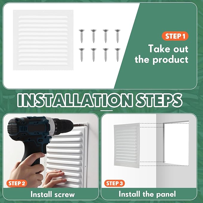 8 Pcs 12 x 12 Inch Aluminum Gable Vents Attic Vents Metal Gable Wall Shed Vent with Screw and Screen Mesh, Square Return Louver Grille for Ventilation Exterior Door House Attic Garage Ceiling