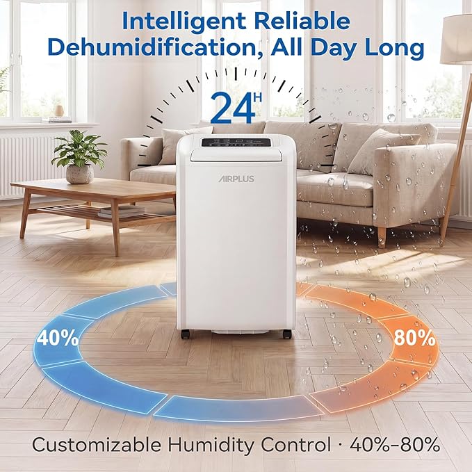AIRPLUS 4,500 Sq.Ft 70 Pint Dehumidifier for Basements and Home-with Drain Hose,Efficient,Energy-with Dual Protection and 4 Smart Modes,24H Timer,Defrost,for Large room