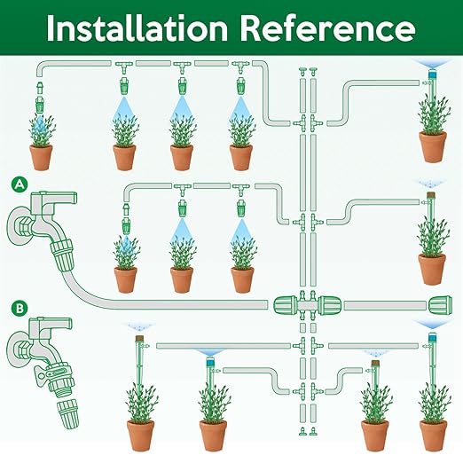 230FT Drip Irrigation Kit-221pcs Quick Connector Garden Watering System- Irrigation System Patio Misting Plant Watering System -1/4 inch 1/2 inch Irrigation Tubing Hose Adjustable Nozzle