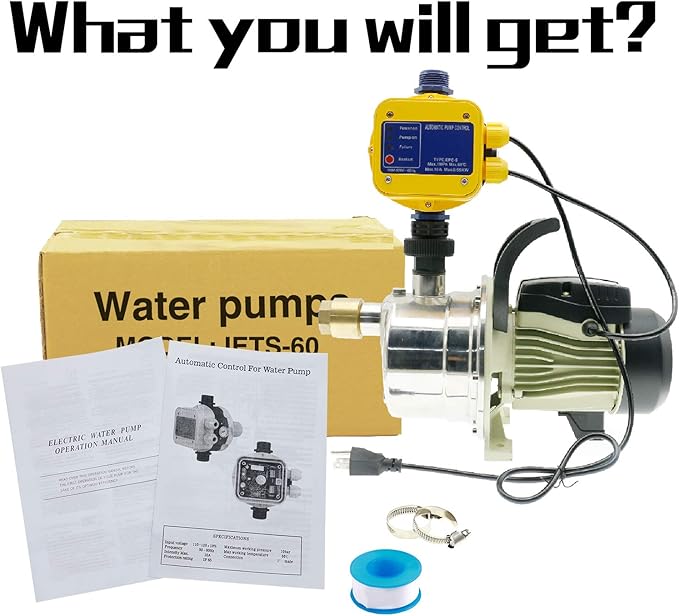 3/4 HP Water Pressure Booster Pump 110V Inline Water Transfer Pump Automatic Self Priming Irrigation Pump Shallow Well Jet Pump Household Booster Pump