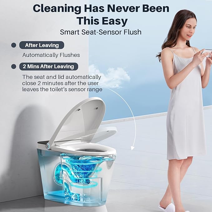 Smart Toilet with Bidet Built in Tank, Auto Open Close Lid, Heated Seat Foot Sensor, Rear & Feminine Wash Warm Water Air Dryer Self Cleaning, 12" Rough In, One-Piece Elongated (ZY695A)