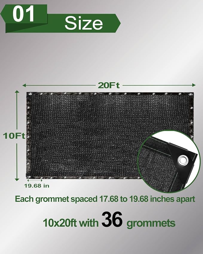 vensovo 90% Shade Cloth Netting with Grommets,10x20 Ft HDPE Heavy Duty Shade Mesh for Outdoor Use, Chicken Coop, Dog Kennel Cover, Greenhouse