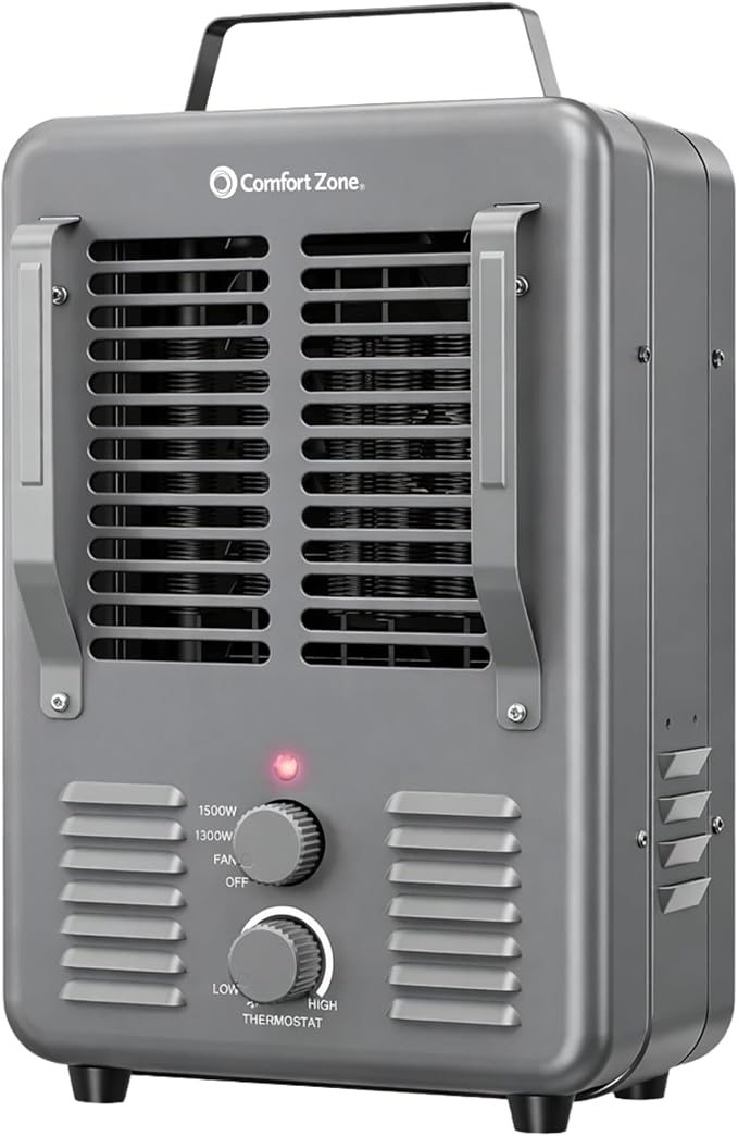 Comfort Zone Electric Portable Milkhouse Style Utility Space Heater with Adjustable Thermostat, Overheat Protection, and Safety Tip-Over Switch, Ideal for Garage or Greenhouse, 1,500W, CZ798