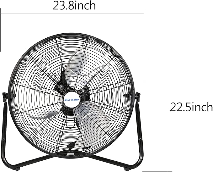BILT HARD 4650 CFM 20" High Velocity Floor Fan, 3-Speed Heavy Duty Metal Fan with Wall-Mounting System, Industrial Shop Fan for Commercial, Garage, and Greenhouse