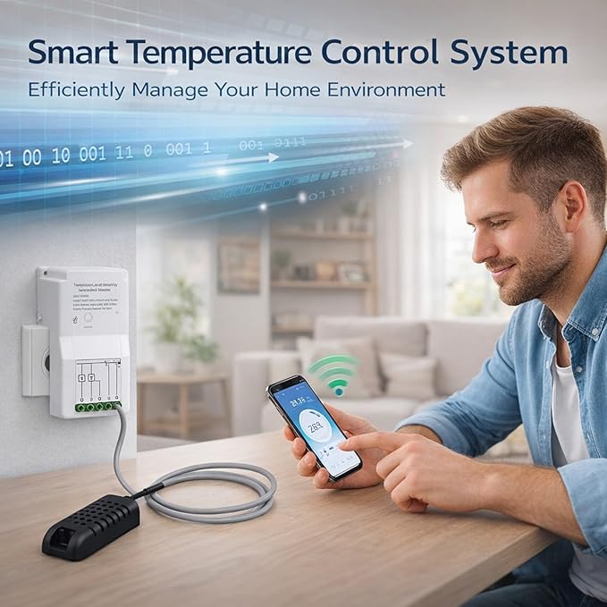 Smart WiFi Temperature Humidity Switch Module with Probe 90 - 250V Dual Relay Output - Remote APP Control, Timing Function for Greenhouse Automation and Home Climate