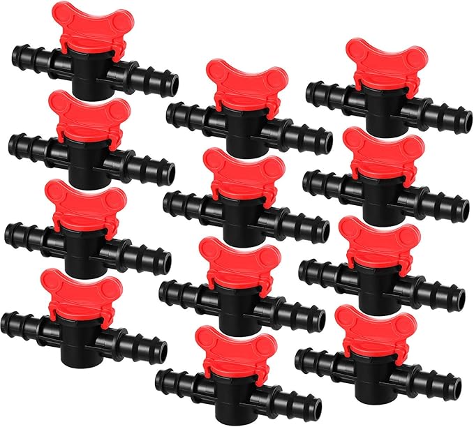 Boao Drip Irrigation Switch Valves - 1/2 Inch Double Male Barbed Valve - Manual Adjustment with Red Handle Top(12)