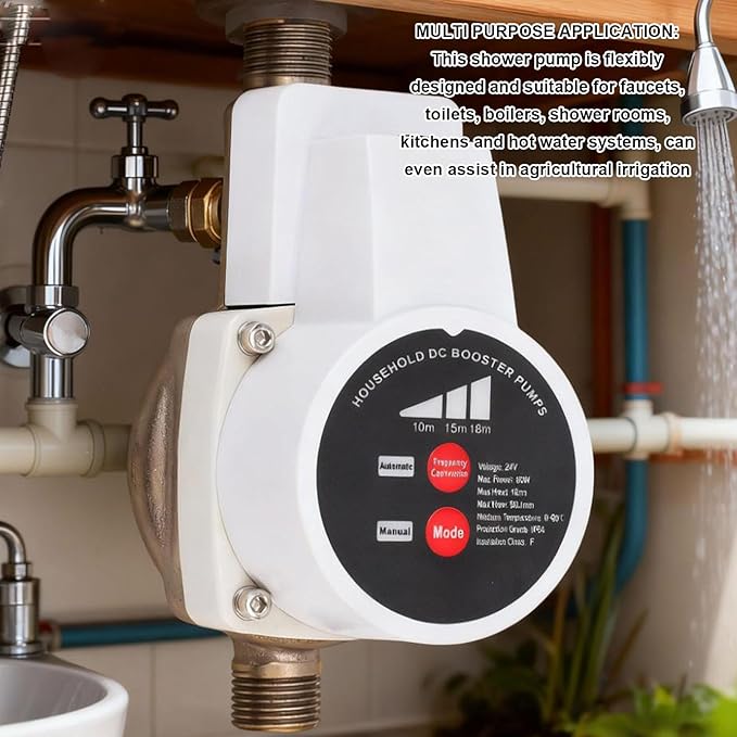 80W Energy Saving Water Pressure Booster Pump, Smart Shower Water Pump Variable Frequency 475.5GPH 26.1PSI G1/2in Inlet Outlet Automatic 3 Level Switch for Home Kitchen Bathroom