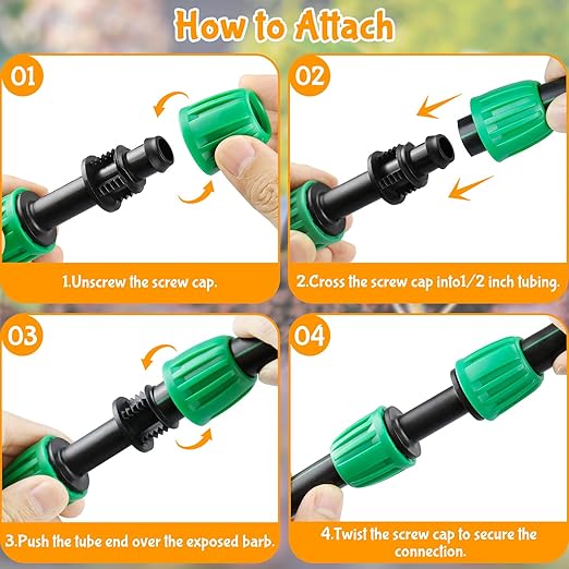 Gardrip Drip Irrigation Fittings for 1/2 Inch Drip Tubing (1/2" ID x 0.62"-0.65" OD Only): 12Pcs Drip Line Couplings Locked Nut Barbed Straight Coupling Connectors-NOT for Generic Tubing (OD 0.7")