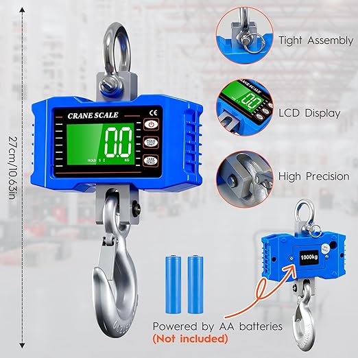 Digital Crane Scale 2200lb/1000Kg with Remote Control, Digital Hanging Scale with LCD Screen, Crane Scale Industrial Heavy Duty with Unit Change, High Precision Crane Scale for Market, Farm, Factory