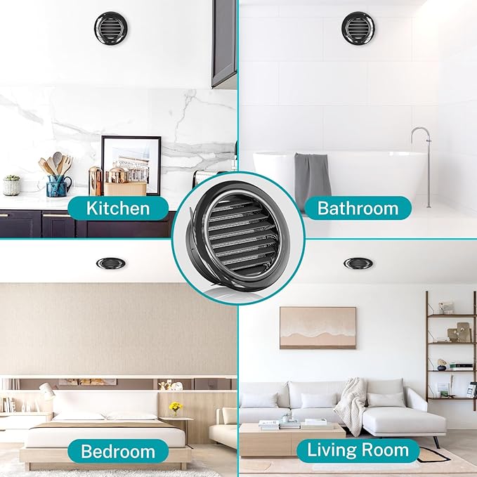 HG Power 8 Inch Soffit Vent, Black Round Vent Cover with Built-in Screen Mesh, ABS Louver Round Air Vent for Exhaust Fan, Inline Duct Fan, Bathroom, Kitchen, Garage Use, 200 mm