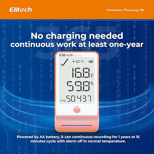 Elitech 100Pack Bluetooth Ultra Low Digital Temperature Data Logger for Refrigerator Shadow Data 100000 PointsExport PDF/CSV Report, Pharmacy Vaccine DDL Calibration Certificate, MAX MIN AVR GSP-6-TLE