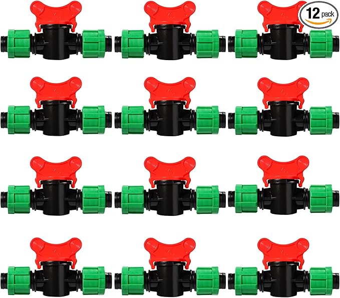 Tondiamo Drip Irrigation Shut off Valve 1/2 Inch Universal Drip Irrigation Tubing Coupling Valve Connector Locking Fitting Compatible with 16 to 17 mm Drip Tape Tubing Sprinkler System (12 Pieces)