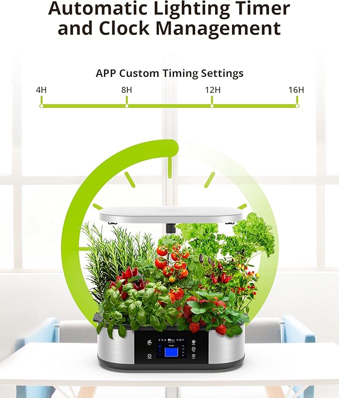 WiFi 12 Pods Hydroponics Growing System with APP Control,Indoor Garden up to 30" Height Adjustable with 48W Full Spectrum Grow Lights, Silent Pump System, Automatic Timer,Ideal Gardening Gifts