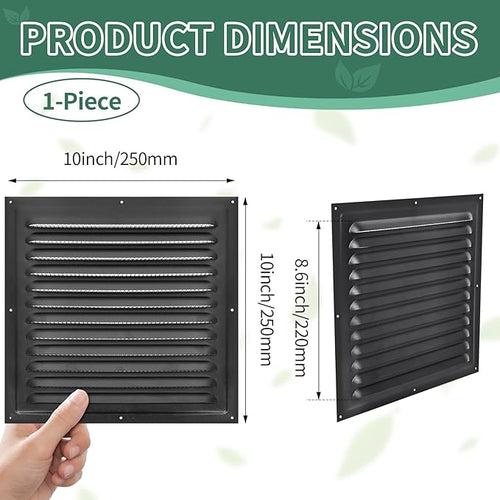 (Black 1 Pack 10" x 10"Inch) Gable Vents, Aluminum Walls, Lofts, Garages etc with Screened Metal Shed Vents, Outdoor House Loft Ceiling Reinforced Square Vents Shutters Exterior Grille (Matt)