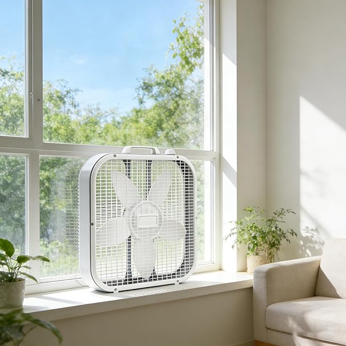 20-Inch 3-Speed Box Fan, 5-Blade Portable Fan with Carry Handle, Quiet Cooling for Bedroom Home Office Dorm