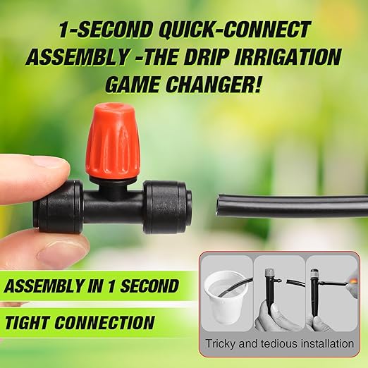 Bonviee 1/4 Inch Push-to-Connect Tee with Misting Nozzles, 24 Pack – Cooling Mist Sprinklers for Patio, Garden, Greenhouse