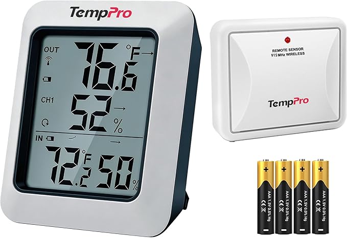 TempPro TP60 Digital Hygrometer Outdoor Thermometer Wireless Temperature and Humidity Gauge Monitor Room Thermometer with 500ft/150m Range Humidity Meter Temperature Indicators (Previously ThermoPro)