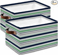 Green Grey Striped Storage Bins Cubes Waterproof Cloth Storage Basket,Farmhouse Stripes Modern Abstract Art Foldable Storage Bags for Shelf Clothes Storages Organizers with Handles 15x11x9.5 in 2PCS