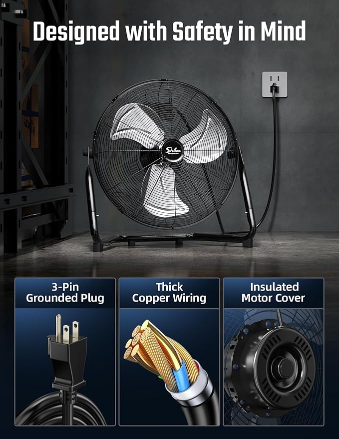 12 Inch 3-Speed High Velocity Heavy Duty Metal Industrial Floor Fans Oscillating Quiet for Home, Commercial, Residential, and Greenhouse Use, Outdoor/Indoor, Black