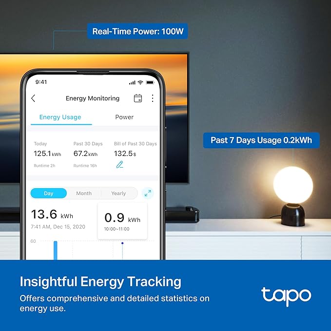 TP-Link Tapo Smart Plug Mini, Matter Compatible, Compatible with Alexa, Google Home & Samsung SmartThings, Energy Monitoring, 15A, UL Certified, 2.4G Wi-Fi Only, Tapo P110M(2-Pack)