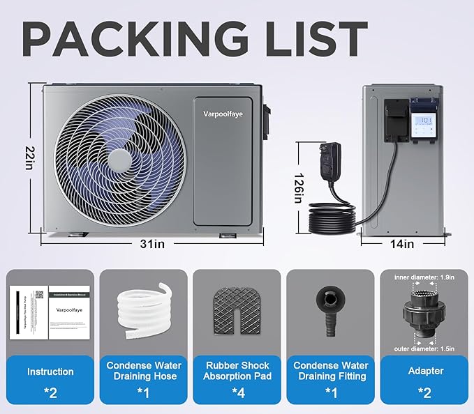 27000 BTU Swimming Pool Heat Pump Electric Above Ground Pool Heater 120V 7000 Gallon Heating or Cooling WiFi Control Schedule