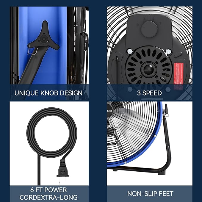 20" High Velocity Metal Floor Drum Fan, 4500 CFM Heavy Duty Industrial Shop Fan, 3 Speed, 360 Degree Tilt, Wall Mounted & Floor Design for Warehouse, Commercial, Barn, Garage - UL Safety Listed