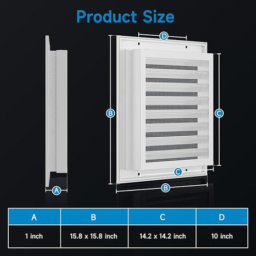 13.9"w X 13.9"h Shed Vent, Hon&Guan Aluminum Alloy Gable Vent, Door Vents For Interior Doors Dryer Vent Covers For Wall House[Outer Dimensions: 16"x 16"h].