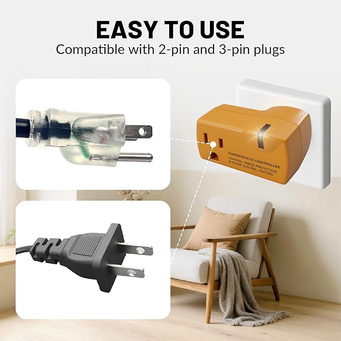 MAXKOSKO 2 PCS Freeze Thermostatically Controlled Outlet，Automatically Turn On Below 38 °F and Off Over 50 °F