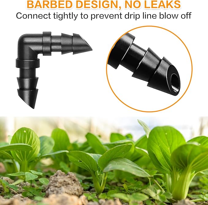 Gardrip Drip Irrigation Elbow Fittings：50 Pieces Barbed Elbow Irrigation Parts with Sharp End Fits for 1/4 Inch Irrigation Tubing Drip Line Elbow Connectors for Garden Lawn Irrigation System